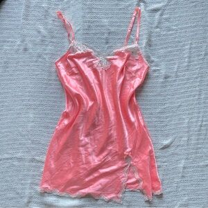 Victoria’s Secret Pink Satin Slip with White Lace